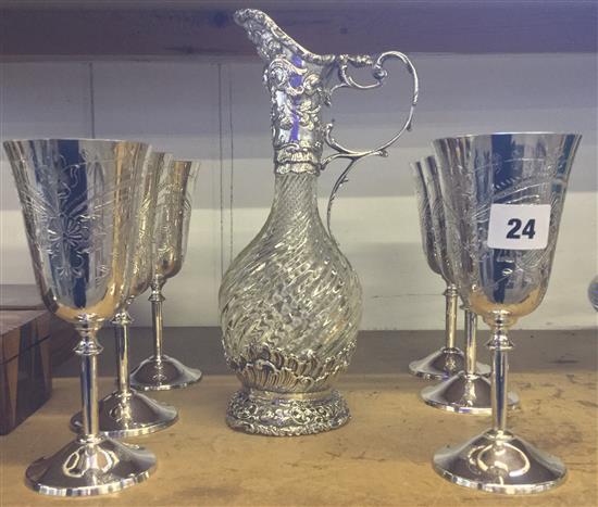 Silver plated claret jug & 1 goblet